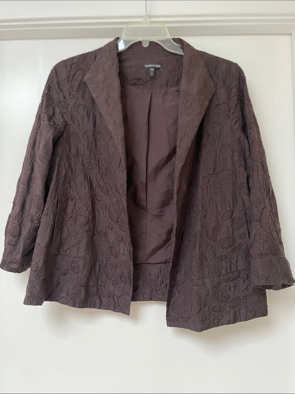 Eileen Fisher Textured Open-Front Blazer in Plum/Dark Brown